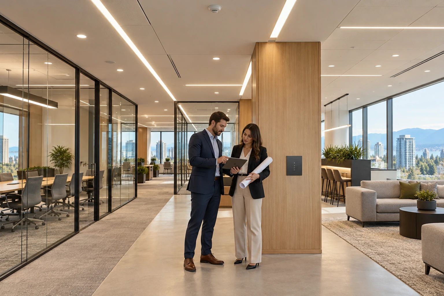 Electrical engineers coordinating lighting controls and building electrical systems